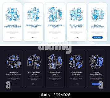 Internship benefits onboarding mobile app page screen Stock Vector