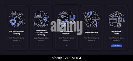 Autonomous cars cons onboarding mobile app page screen. Stock Vector