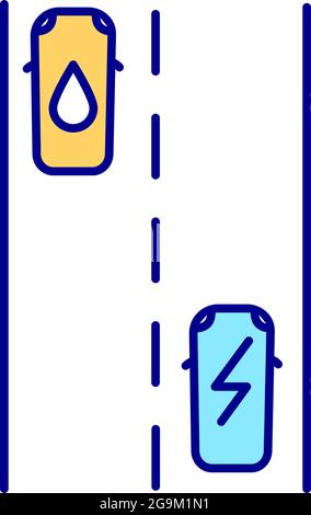 Electric vehicles lanes RGB color icon. Stock Vector