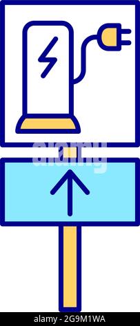 EV charging station RGB color icon. Stock Vector