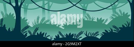 Panoramic landscape dense impenetrable jungle hanging lianas - Vector illustration Stock Vector
