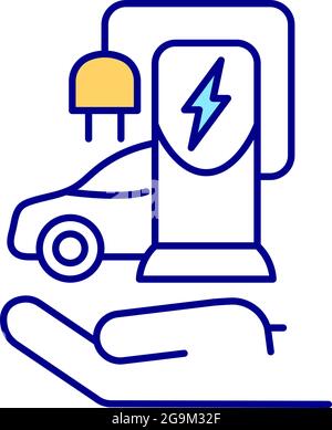 Electric vehicle charging station RGB color icon. Stock Vector