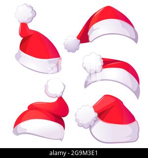 Red Santa Claus hats for Christmas or New Year Stock Vector