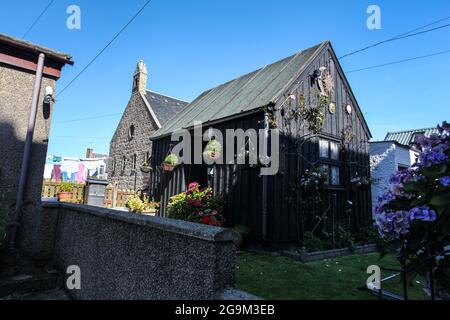 The vernacular architecture of Footdee - a historic fishing village in Aberdeen Harbour, Scotland. Stock Photo