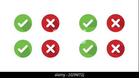 Circle icons with cross and tick in long shadow style Stock Vector