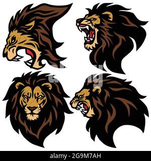 Lion Head Logo Set Vector Sport Esport Mascot Illustration Design Stock Vector