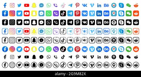 Vinnytsia, Ukraine - July 26, 2021. Big set of social media icons. Editorial vector logo Stock Vector