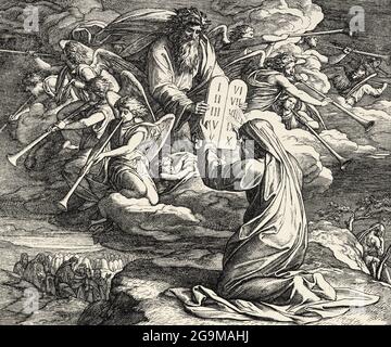 Moses With Ten Commandments Drawing Black and White Stock Photo - Alamy