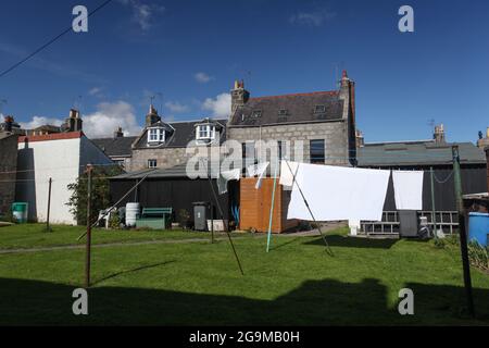 The vernacular architecture of Footdee - a historic fishing village in Aberdeen Harbour, Scotland. Stock Photo