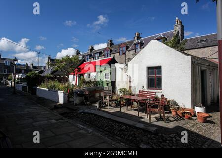 The vernacular architecture of Footdee - a historic fishing village in Aberdeen Harbour, Scotland. Stock Photo