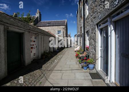 The vernacular architecture of Footdee - a historic fishing village in Aberdeen Harbour, Scotland. Stock Photo