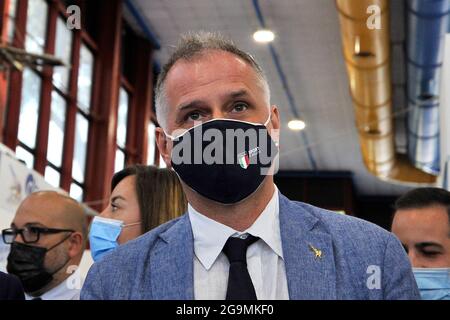 Massimo Garavaglia Minister of Tourism with the anti-contagion mask, at the opening of the 24th edition of the 'Borsa Mediterranea Del Turismo', which Stock Photo