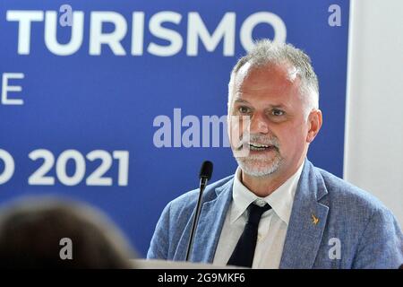 Massimo Garavaglia Minister of Tourism, at the opening of the 24th edition of the 'Borsa Mediterranea Del Turismo', which was held in Naples at the Mo Stock Photo