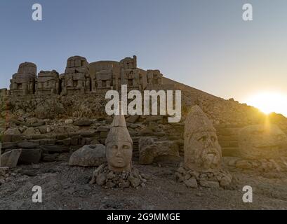 Statues on top of the Nemrut Mountain to watch the sunset and sunrise, Adiyaman, Turkey Stock Photo