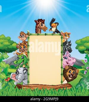 Animals with bamboo blank sign in jungle Stock Vector Image & Art - Alamy