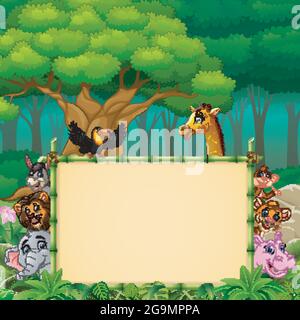 Animals with bamboo blank sign in jungle Stock Vector Image & Art - Alamy