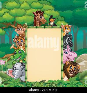 Animals with bamboo blank sign in jungle Stock Vector Image & Art - Alamy