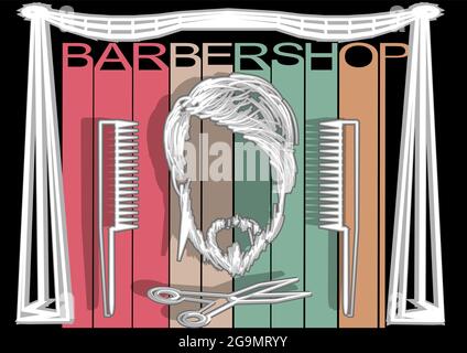 barbershop posters with slissors and combs on bacl background Stock Vector