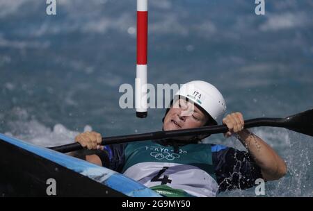 Tokyo, Japan. 27th July, 2021. Italy's Stefanie Horn competes in the semifinals of the Women's Kayak Slalom competition at the Tokyo Summer Olympics in Tokyo, Japan, on Tuesday, July 27, 2021. Photo by Bob Strong/UPI. Credit: UPI/Alamy Live News Stock Photo