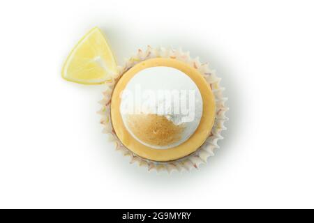 Tasty lemon cupcake isolated on white background Stock Photo