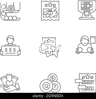 Lottery games types linear icons set Stock Vector