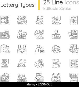 Lottery types linear icons set Stock Vector