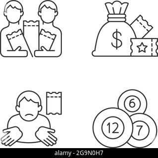 Taking part in lottery linear icons set Stock Vector