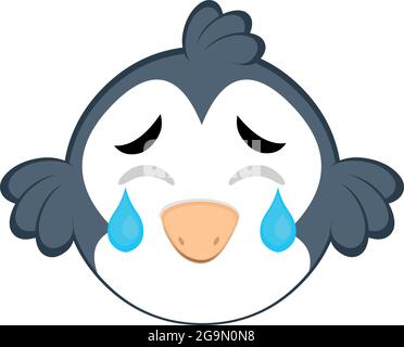 Vector emoticon illustration of a cartoon bird with a sad expression, crying and tears falling from its eyes Stock Vector