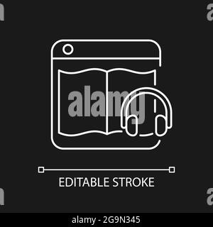 Audiobook online platforms white linear icon for dark theme Stock Vector