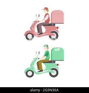 Vector illustration cartoon graphic icon of a man riding motorbike working as delivery man. Good for business icon content Stock Vector