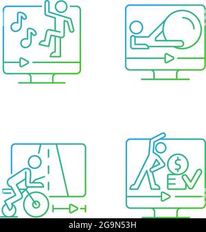 Online fitness athletic trainings gradient linear vector icons set. Stock Vector
