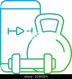 Online weightlifting exercises training gradient linear vector icon. Stock Vector