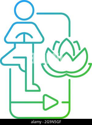 Online yoga tutorial gradient linear vector icon. Stock Vector