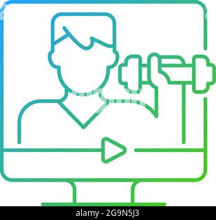 Online fitness coach gradient linear vector icon. Stock Vector