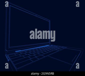 Notebook outline from blue lines isolated on dark background. Vector illustration. Stock Vector