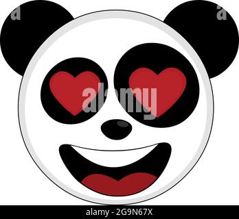 Vector illustration of cartoon panda bear head in love, with heart shaped eyes Stock Vector