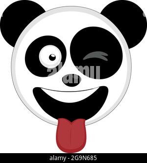 Vector emoticon illustration of cartoon panda bear face winking and tongue out Stock Vector
