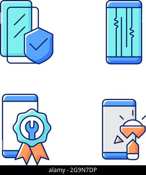 Common phone breakdowns RGB color icons set Stock Vector