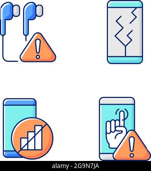 Smartphone breakdowns RGB color icons set Stock Vector