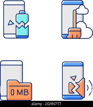 Phone errors RGB color icons set Stock Vector