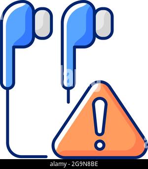 Broken earphones RGB color icon Stock Vector