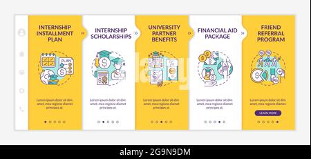 Internship programs financing options onboarding vector template Stock Vector