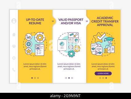 International internship requirements onboarding vector template Stock Vector