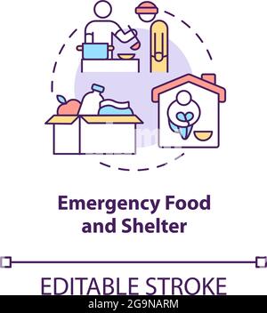 Emergency food and shelter program concept icon. Stock Vector