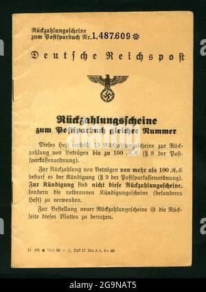 Vienna, German Reichspost, postal savings book, repayment document, probably from 1939 , ADDITIONAL-RIGHTS-CLEARANCE-INFO-NOT-AVAILABLE Stock Photo