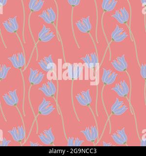 Pattern blue flowers bells on a pink background, seamless. Vector illustration Stock Vector