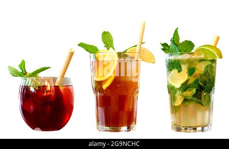 Three different kind of cocktails isolated on white with clipping path Stock Photo