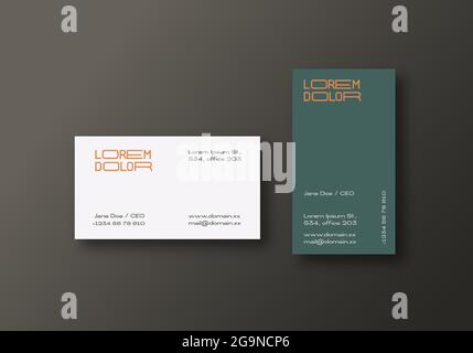 Modern Vertical and Horizontal Business Cards Template. Realistic Vector Stationary Mockups Scene with Soft Shadows and Typographic Layout. Top View Stock Vector