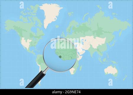 World map with magnifying on Sierra Leone. Blue earth globe with Sierra ...