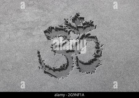 Om, Aum symbol, Ultimate reality, rugged, silver background Stock Photo